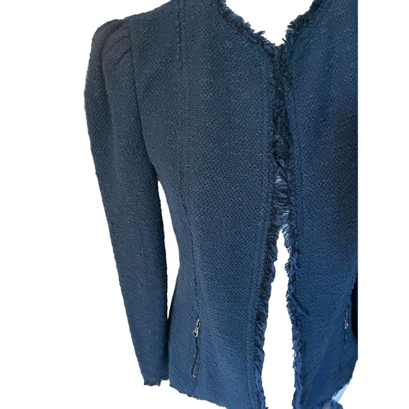 Rebecca Taylor Frayed Cardigan Jacket Collarless Long Sleeve Size 2 Blue - Picture 4 of 11